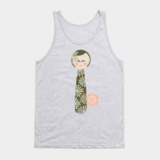 JAPANESE KOKESHI DOLL Flowers Light Pastel Green Beige - UnBlink Studio by Jackie Tahara Tank Top